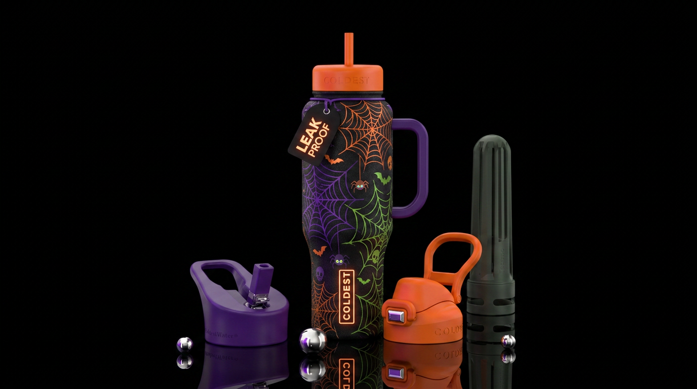 Halloween webs, creepy, water bottle design