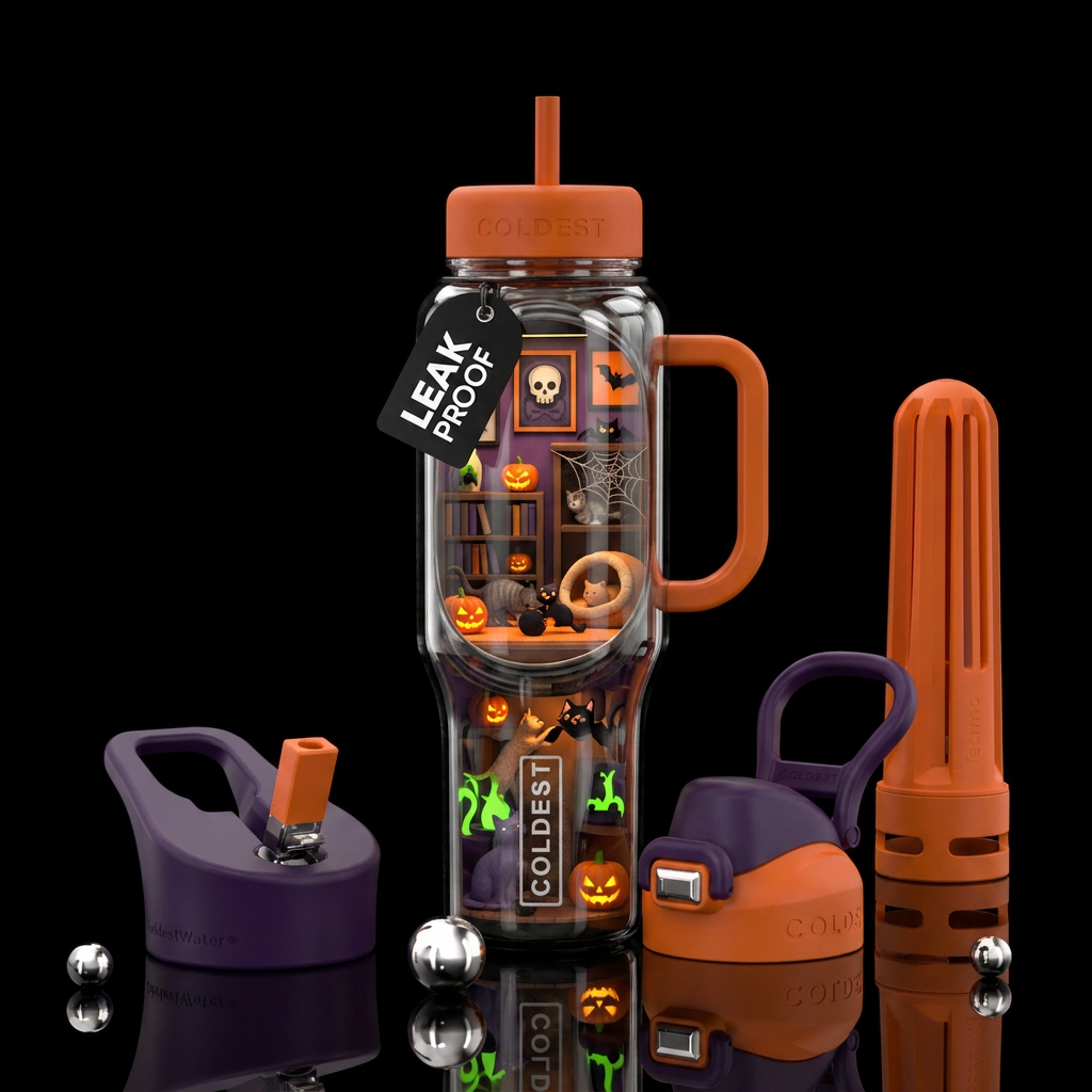 Inside cat Halloween water bottle design