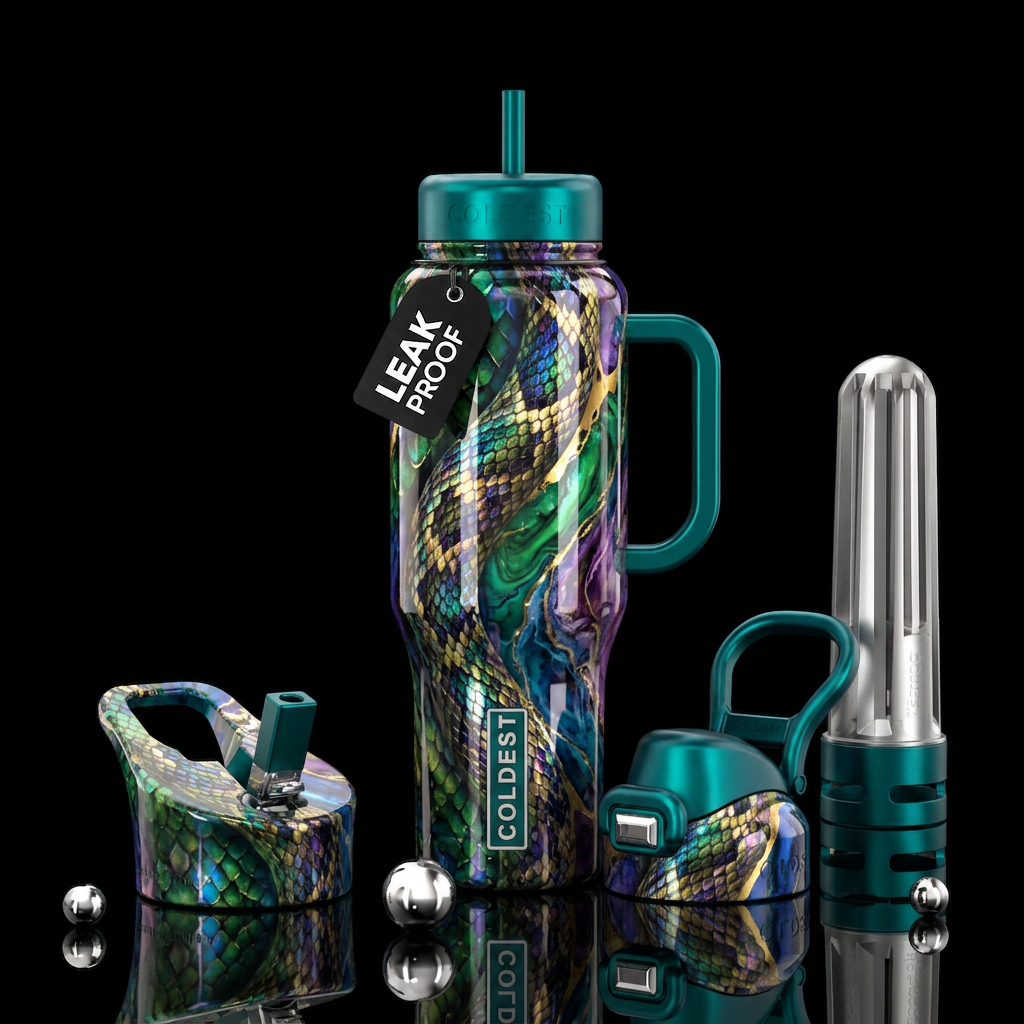 Rattle snake skin, shiny marble, vibrant,  shiny water bottle design
