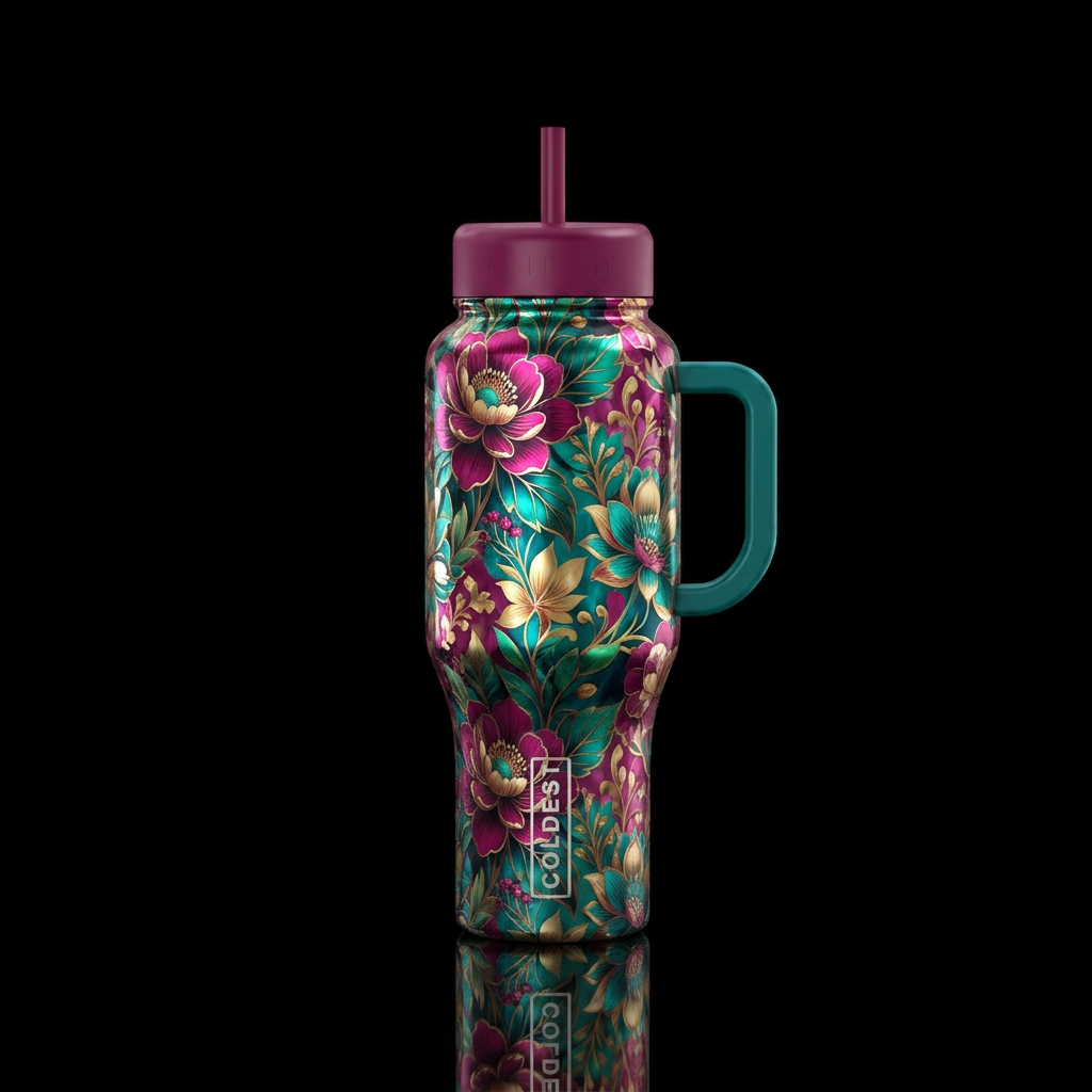 Shiny floraĺ water bottle design