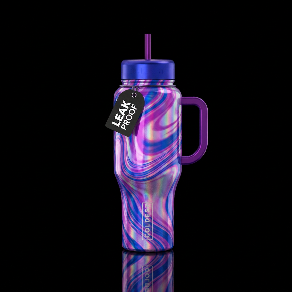 Holographic marble 2 tone water bottle design