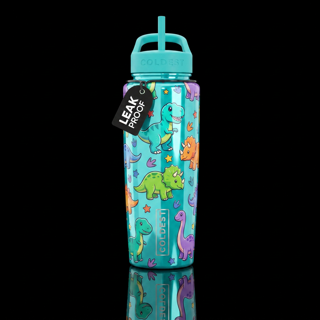 Shiny Baby dinosaurs, multi colors, water bottle design