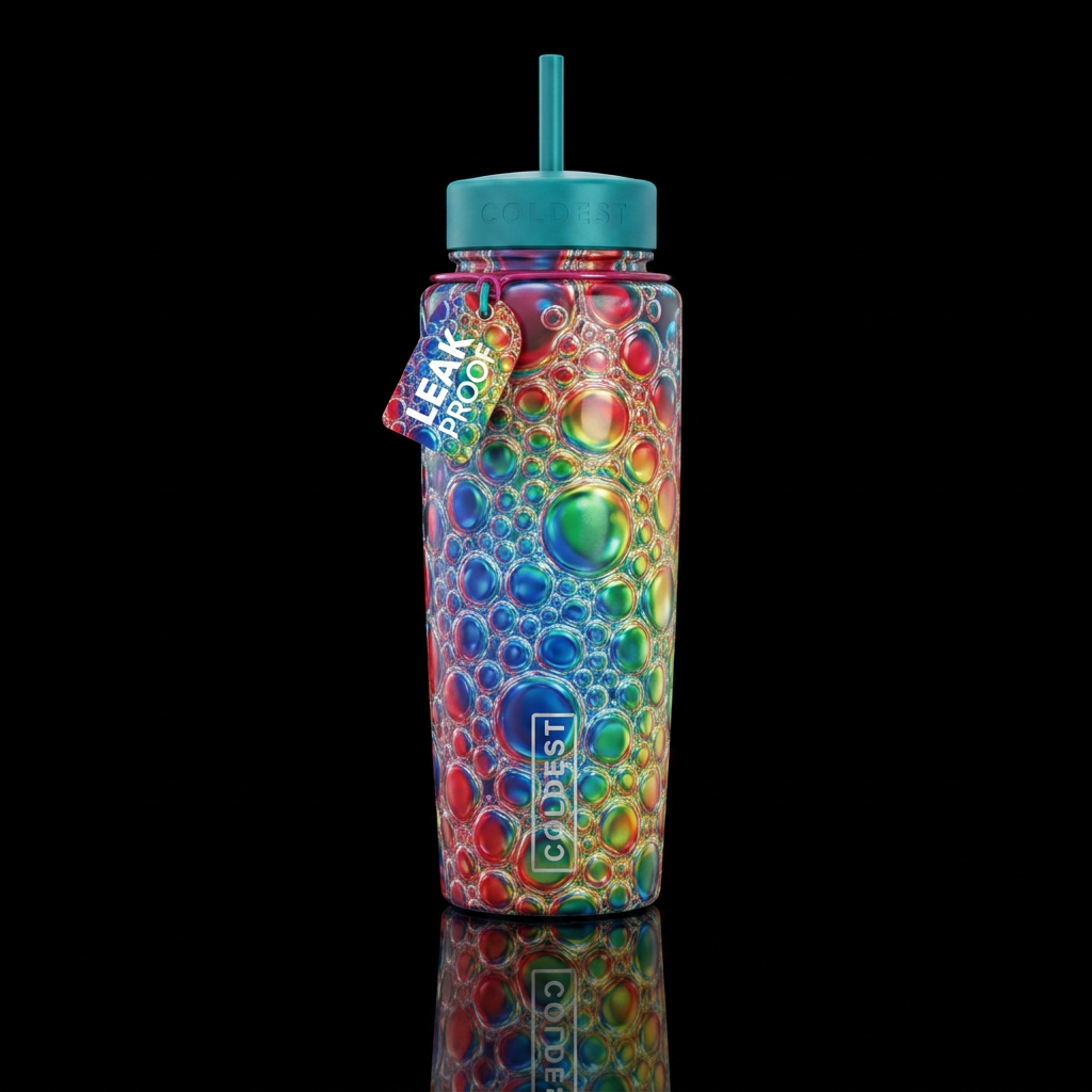 Shiny scrubbing bubbles,, colorful water bottle design