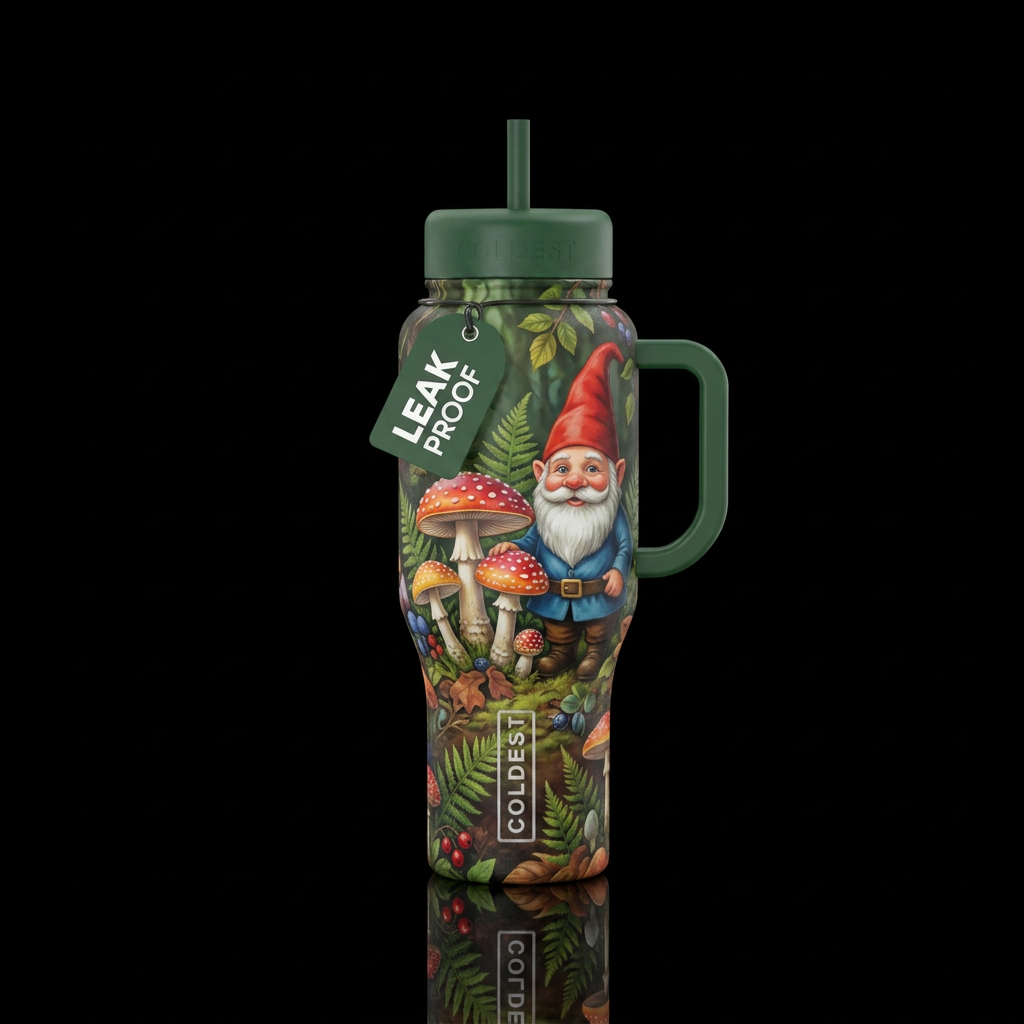 A mushroom & AGnome water bottle design