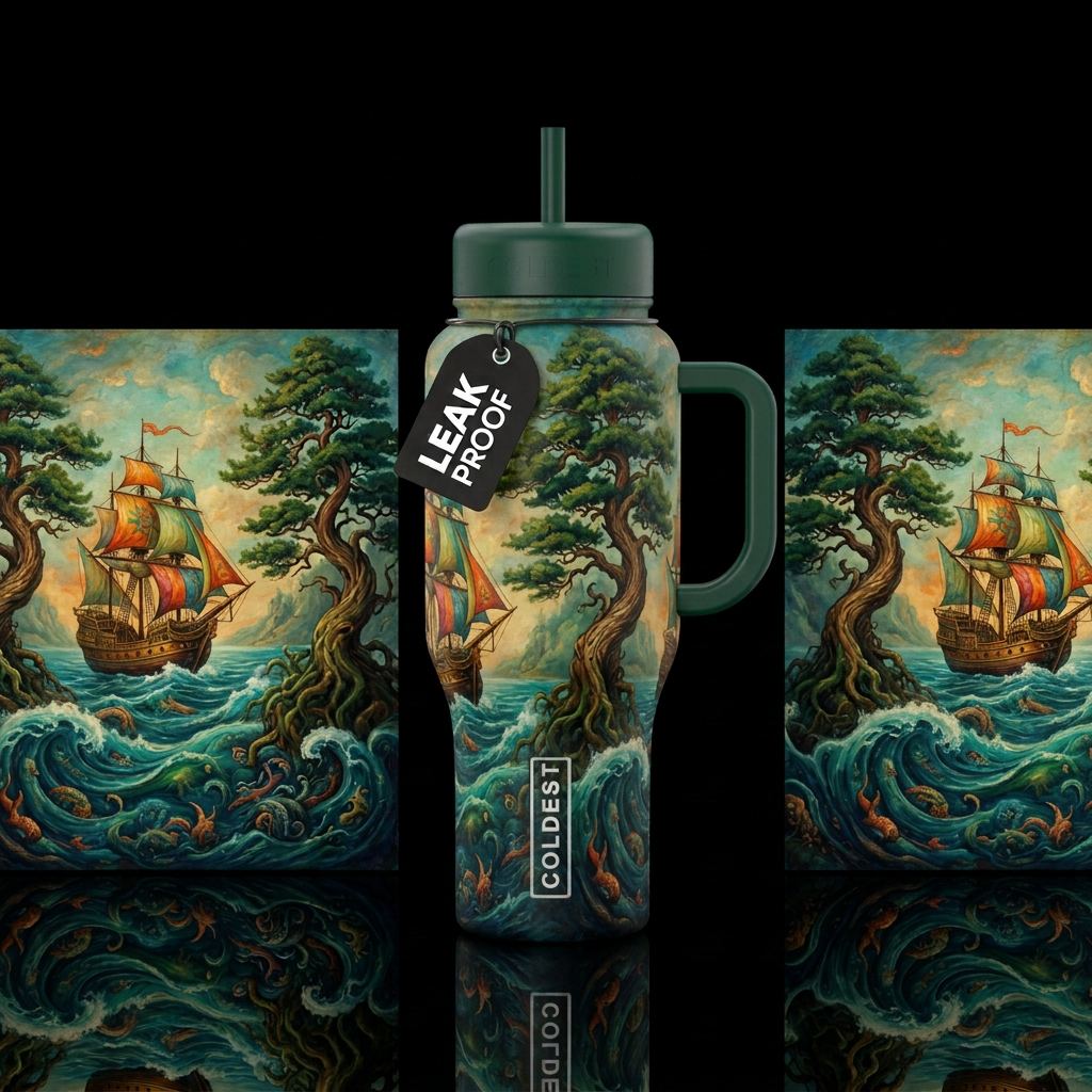 Shiny, vintage, seamless, ocean, painted, mythical... water bottle design