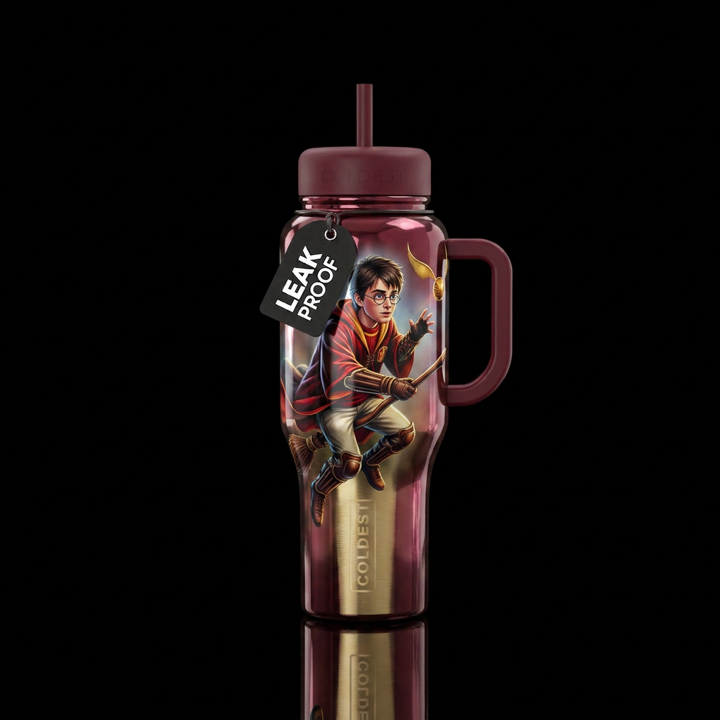 Harry Potter, shiny, realistic water bottle design