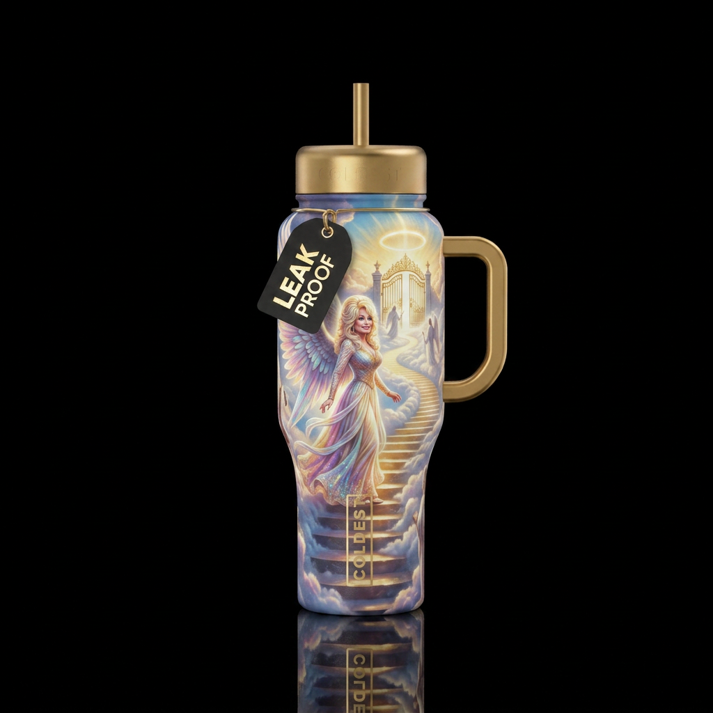 Dolly Parton a angel walking to heaven water bottle design