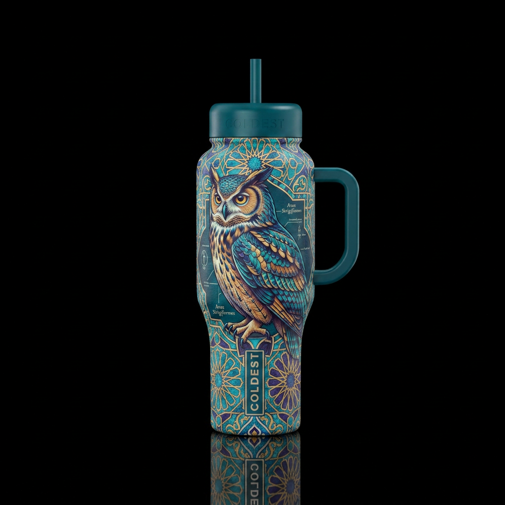 Owl,, moroccan, vibrant, scientific water bottle design