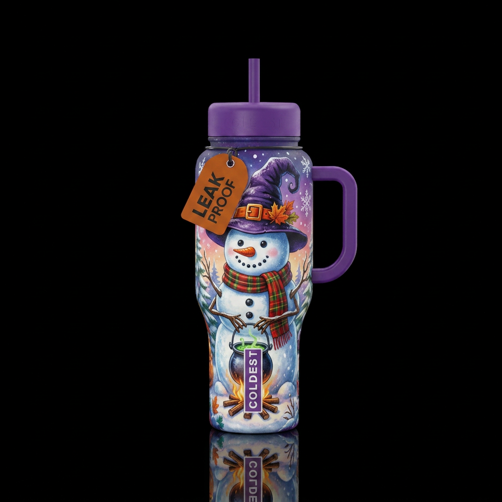 Witch hat on a frosty the snowman water bottle design