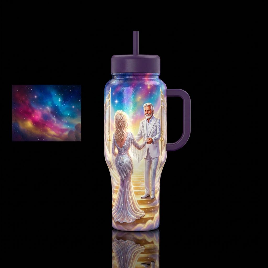 Kenny Rogers at heavens gate , Dolly walking up, s... water bottle design