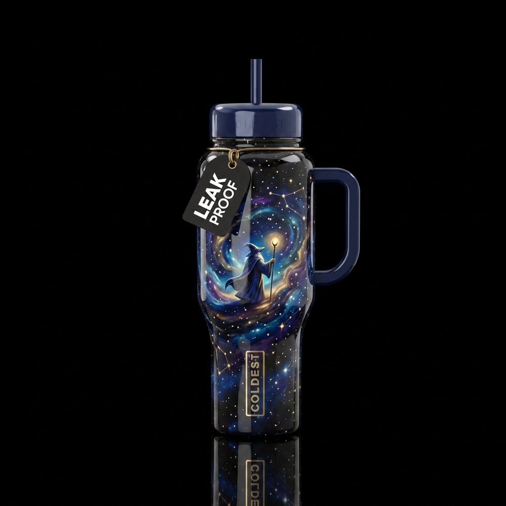 Wizard starry night, shiny water bottle design