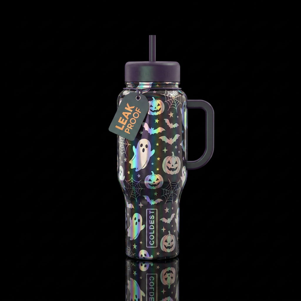 Holographic Halloween, water bottle design