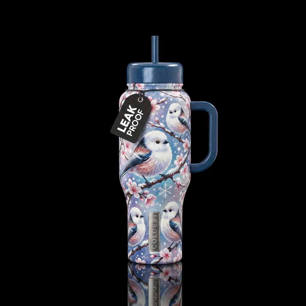 Japanese snow fairy, shiny, textured water bottle design