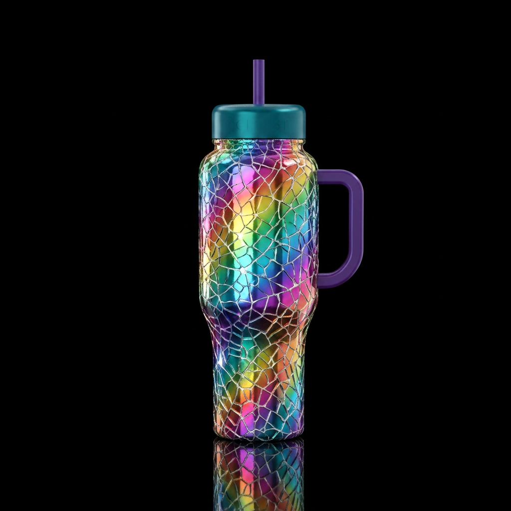 Light Rainbow glaring cracked glass, vibrant, colo... water bottle design