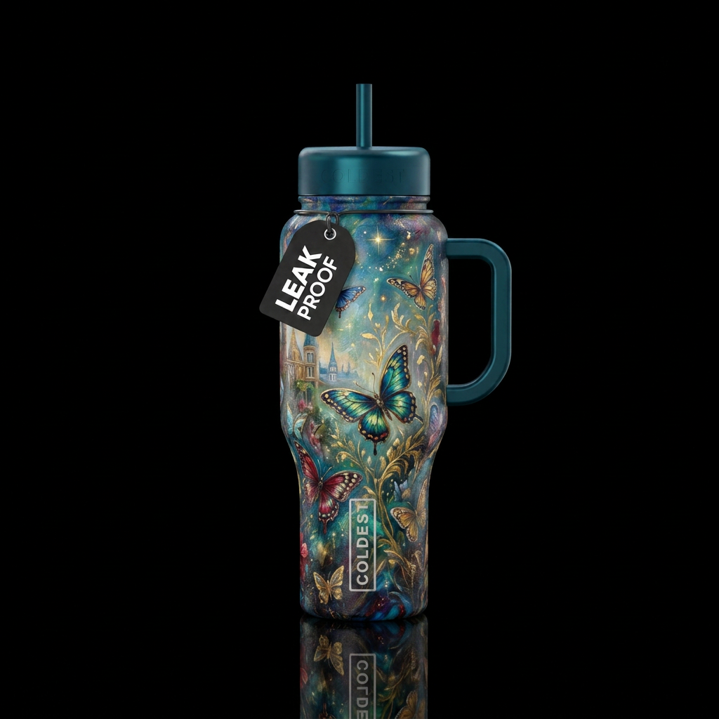 luxurious, butterfly, european, oil painted, magic... water bottle design