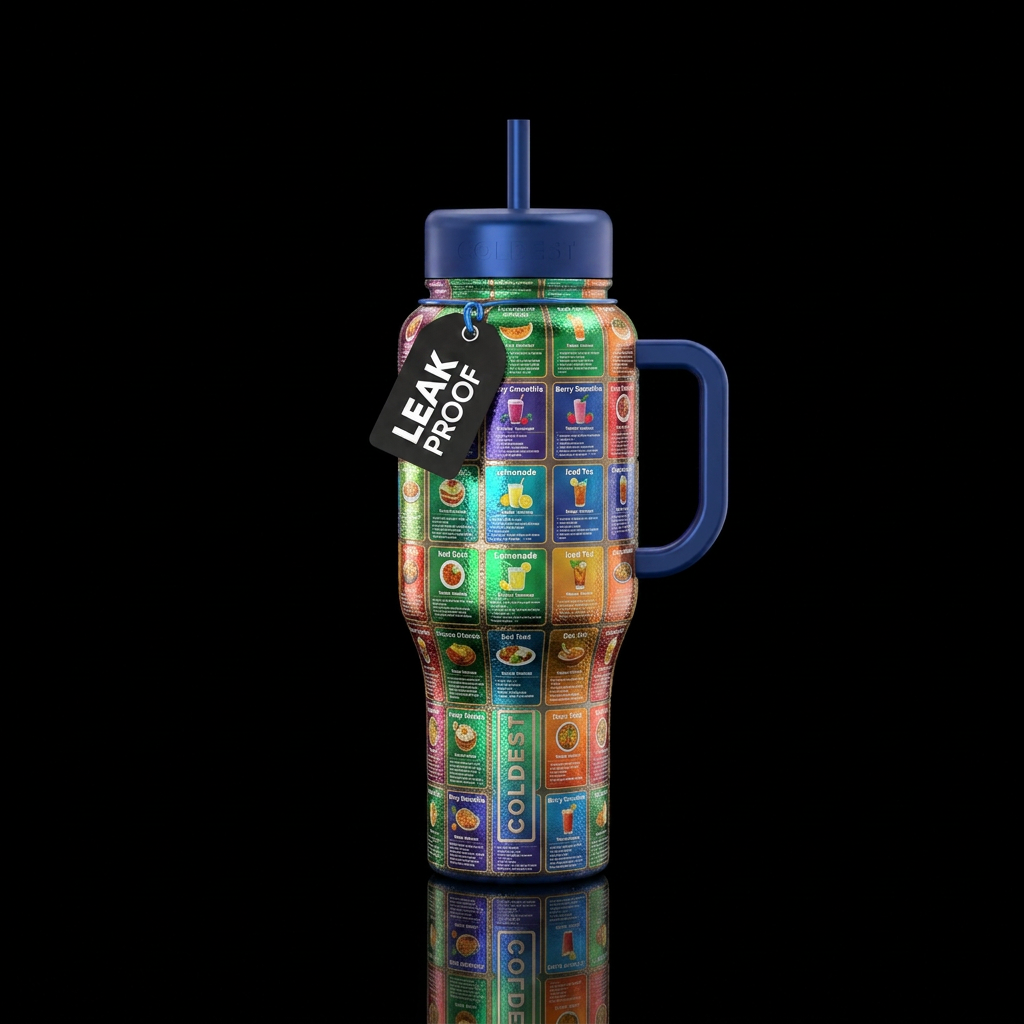 Recipe squares, textured,  shiny, water bottle design
