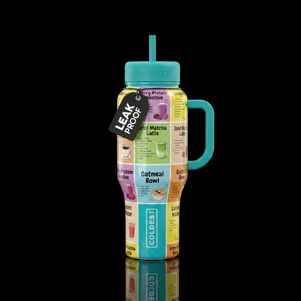 Recipe squares, textured,  shiny, water bottle design