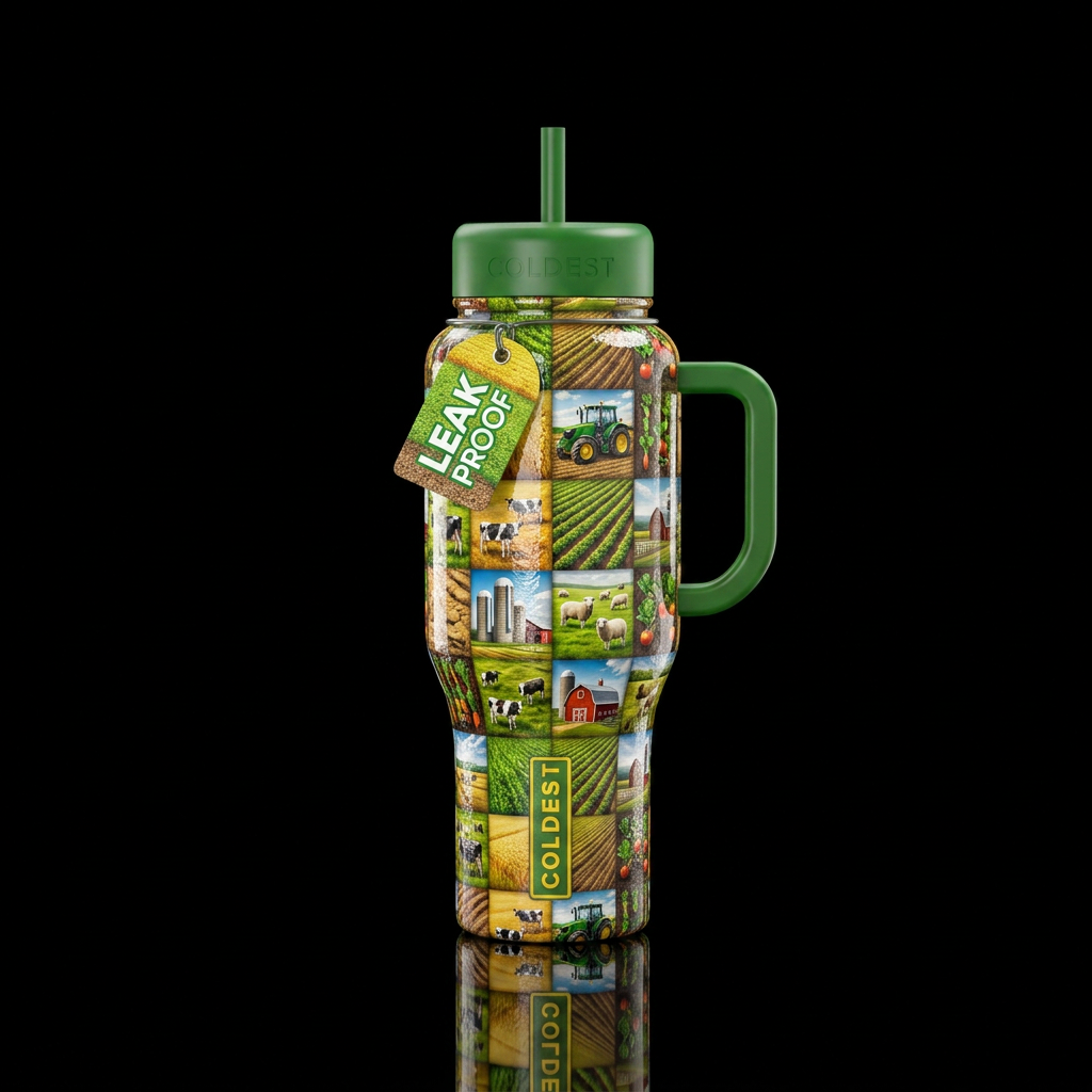 Farm squares, textured,  shiny water bottle design