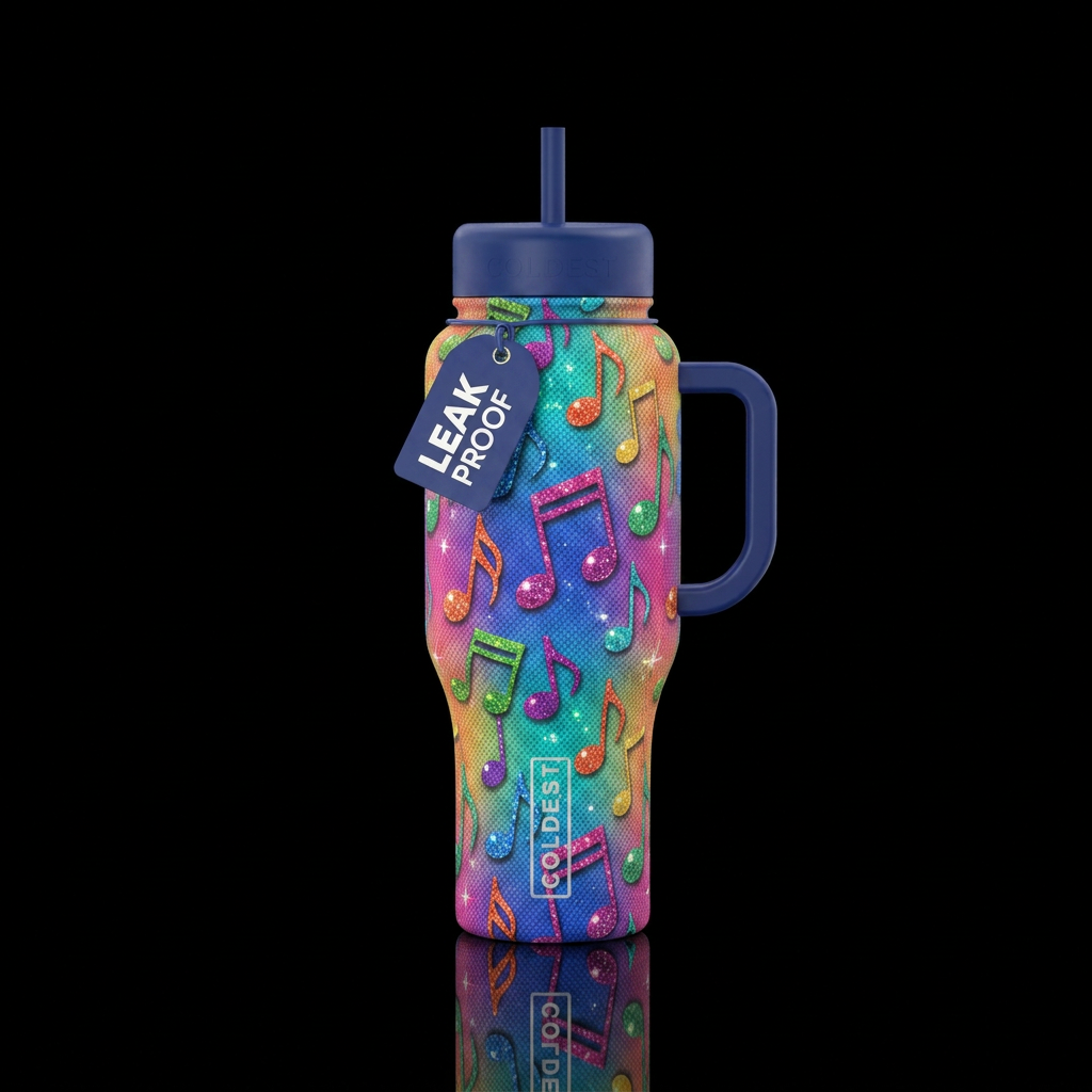 , music notes, seamless, sparkly, polo water bottle design