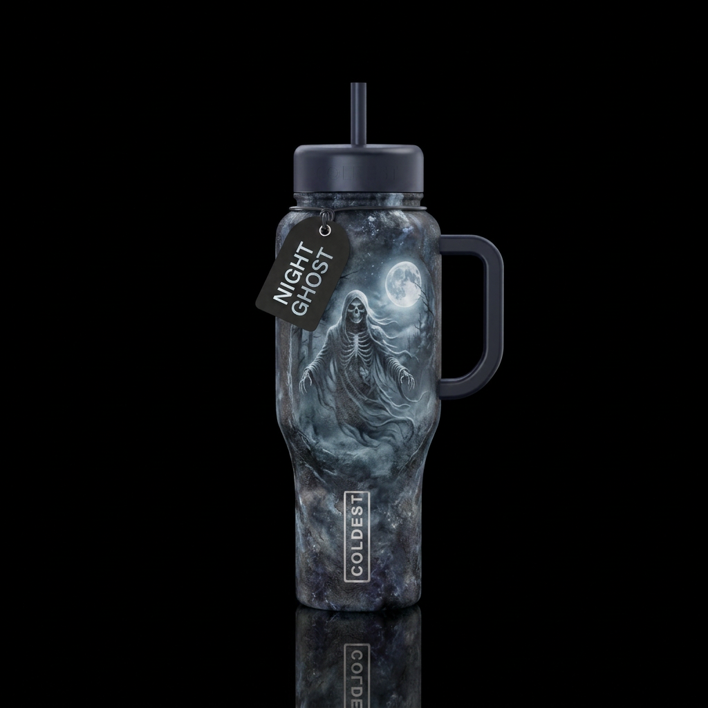Shiny. ghost,  darkness, moonlight water bottle design
