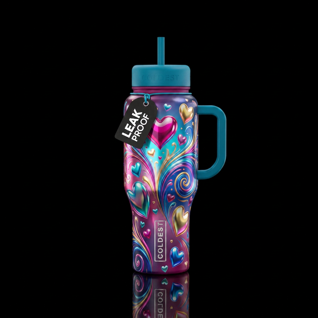 Shiny hearts,, magical, explosive, swirls, spirals water bottle design