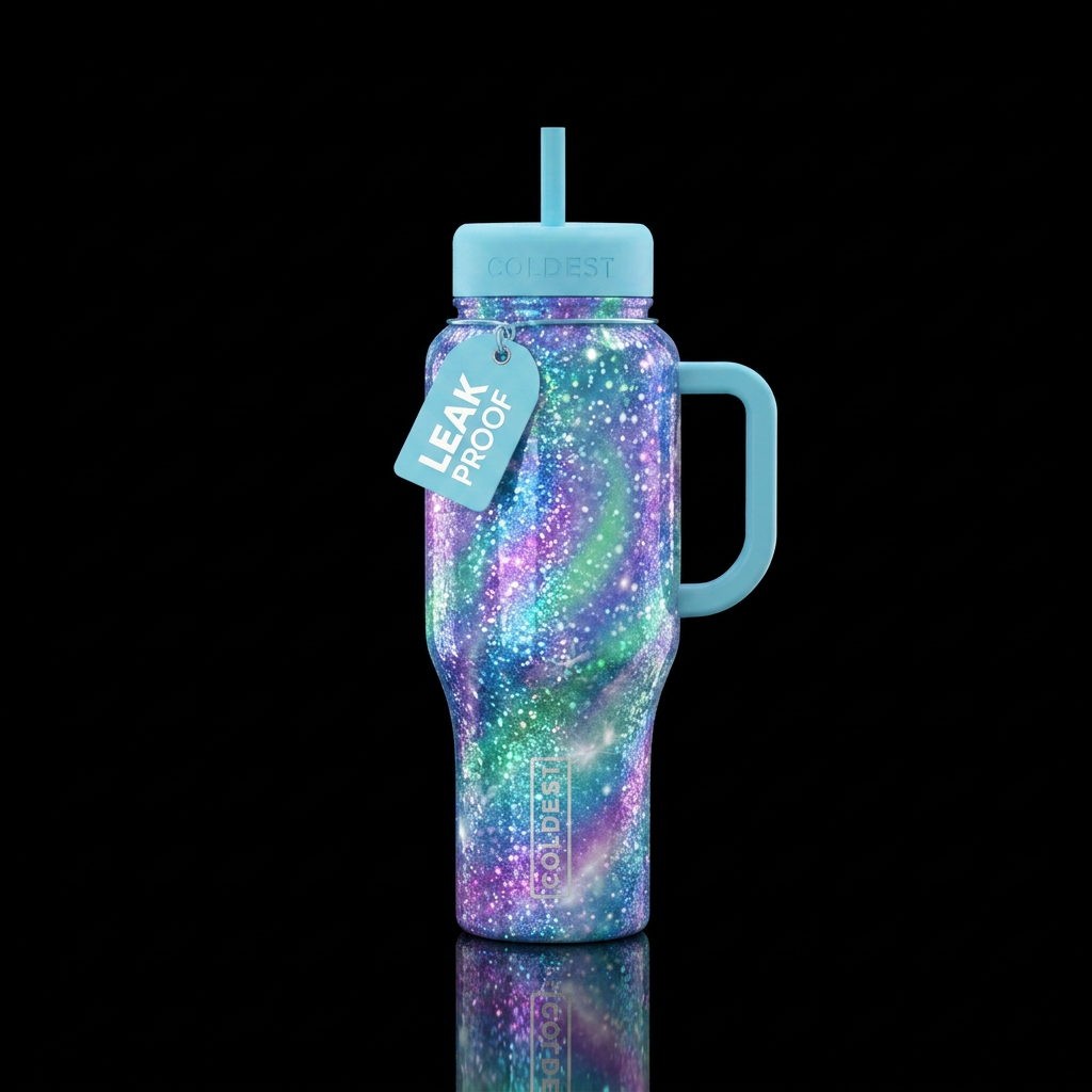 winter wonderland, sparkly, shiny, magical, swirls water bottle design