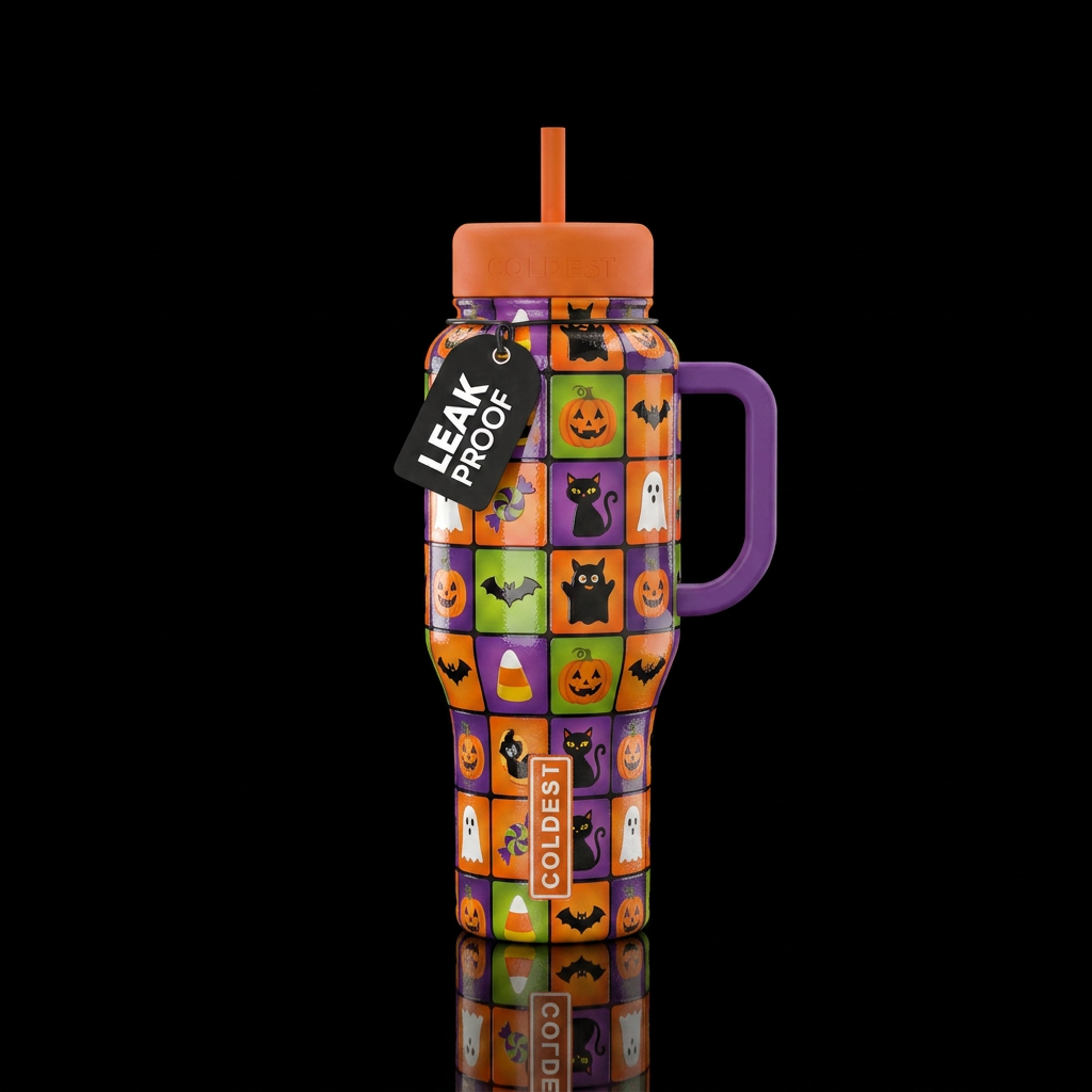 Halloween squares, textured,  shiny water bottle design