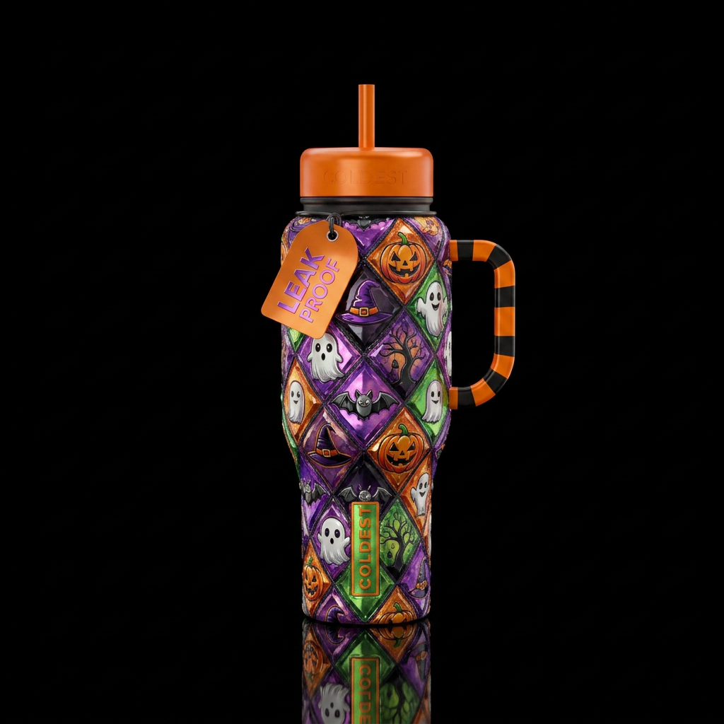 Diamond shape Halloween, textured,  shiny water bottle design