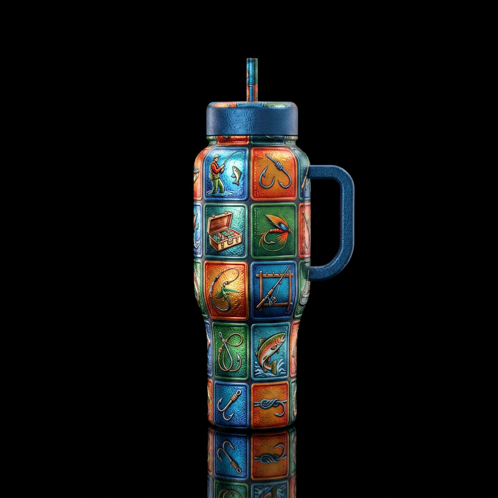 Fishing squares, shiny, textured water bottle design
