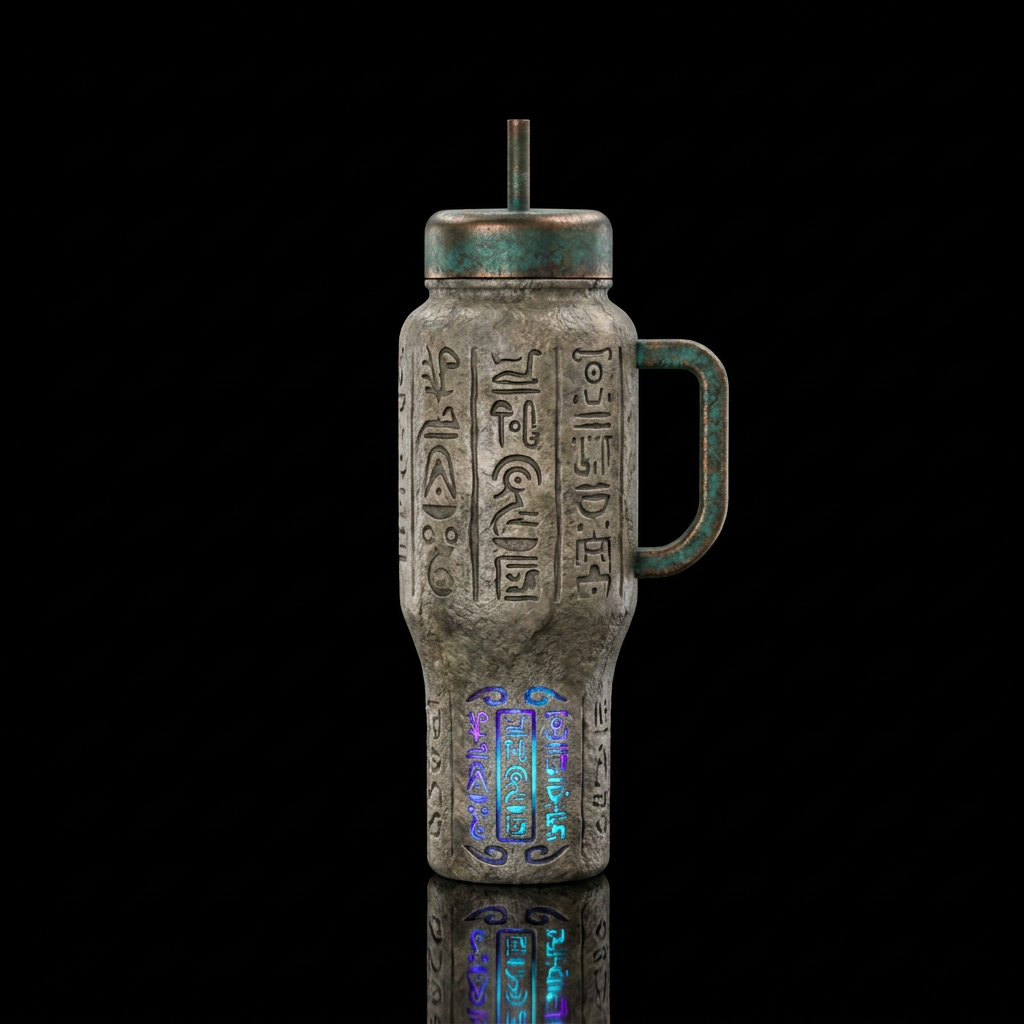 , glowie, shiny,,, otherworldly, realism, ancient water bottle design