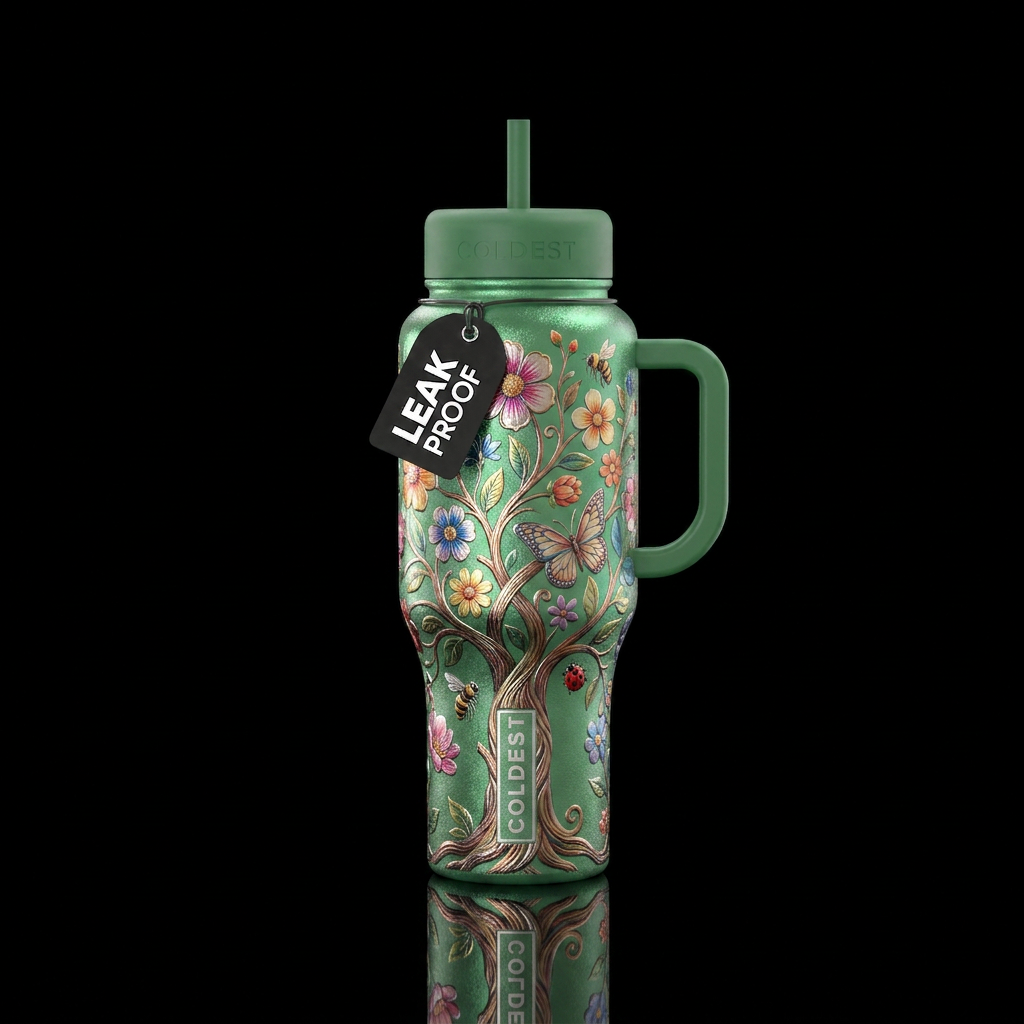 Tree of flowers & floral, a bee, a butterfly, a la... water bottle design