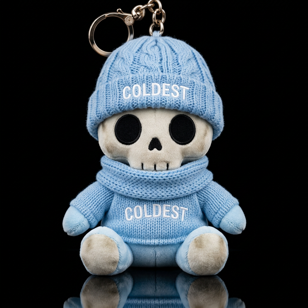 A skull w/ a light blue coldest sweater scarf n ma... water bottle design