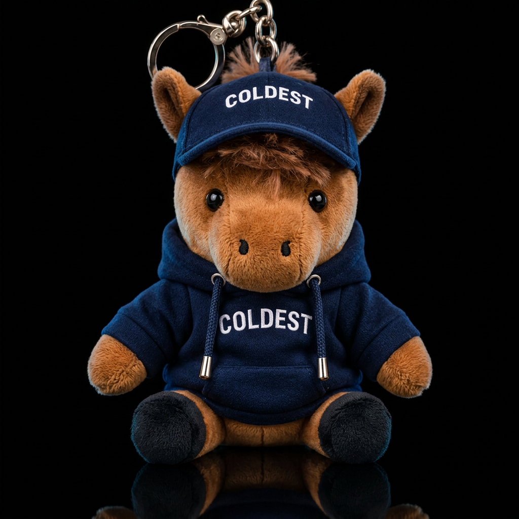 A horse w/ a coldest sweatshirt & matching cap water bottle design