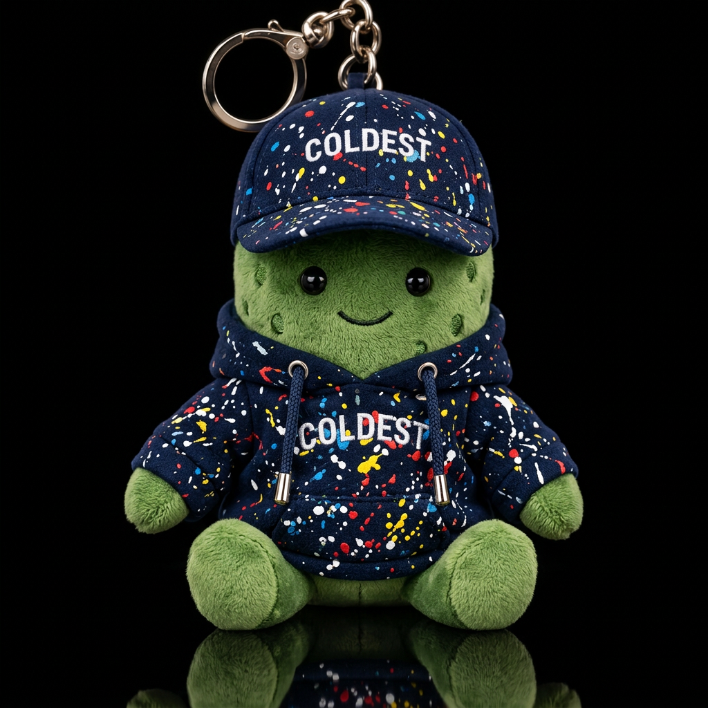 A dill pickle w/ a paint splattered sweatshirt & m... water bottle design