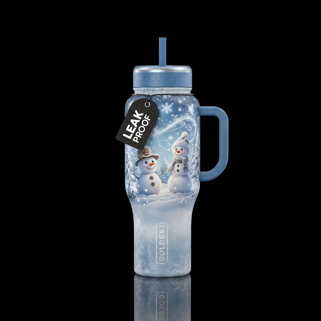 winter wonderland,  Snowman,, shiny, magical, vibr... water bottle design