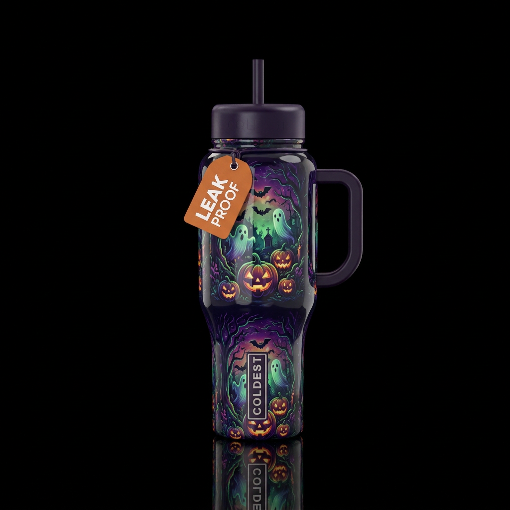 enchanting, halloween, glowie, shiny, dark mood water bottle design