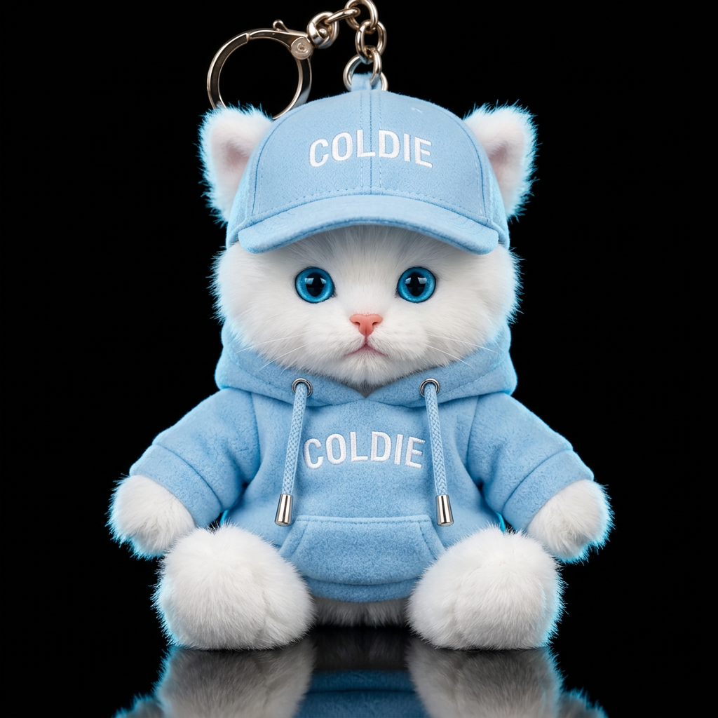 A fluffy white kitten, blue eyes, realistic,  cold... water bottle design
