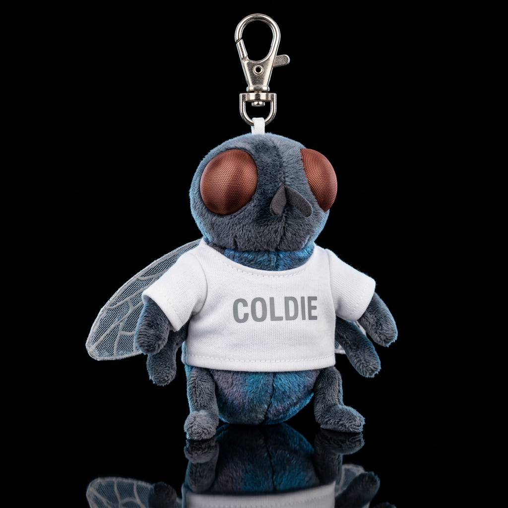 A fly, white shirt w coldie no cap water bottle design