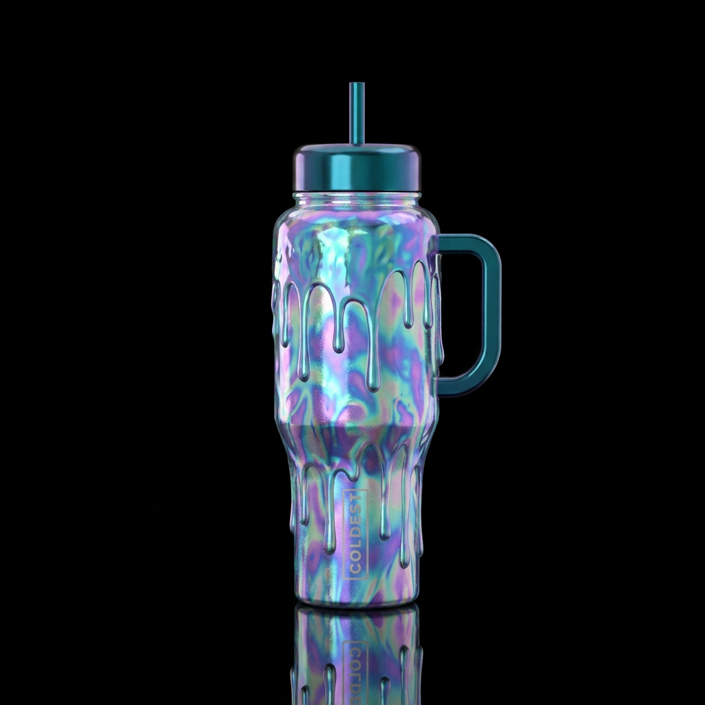 Dripping  slime, holographic,  abstract,  shiny, t... water bottle design