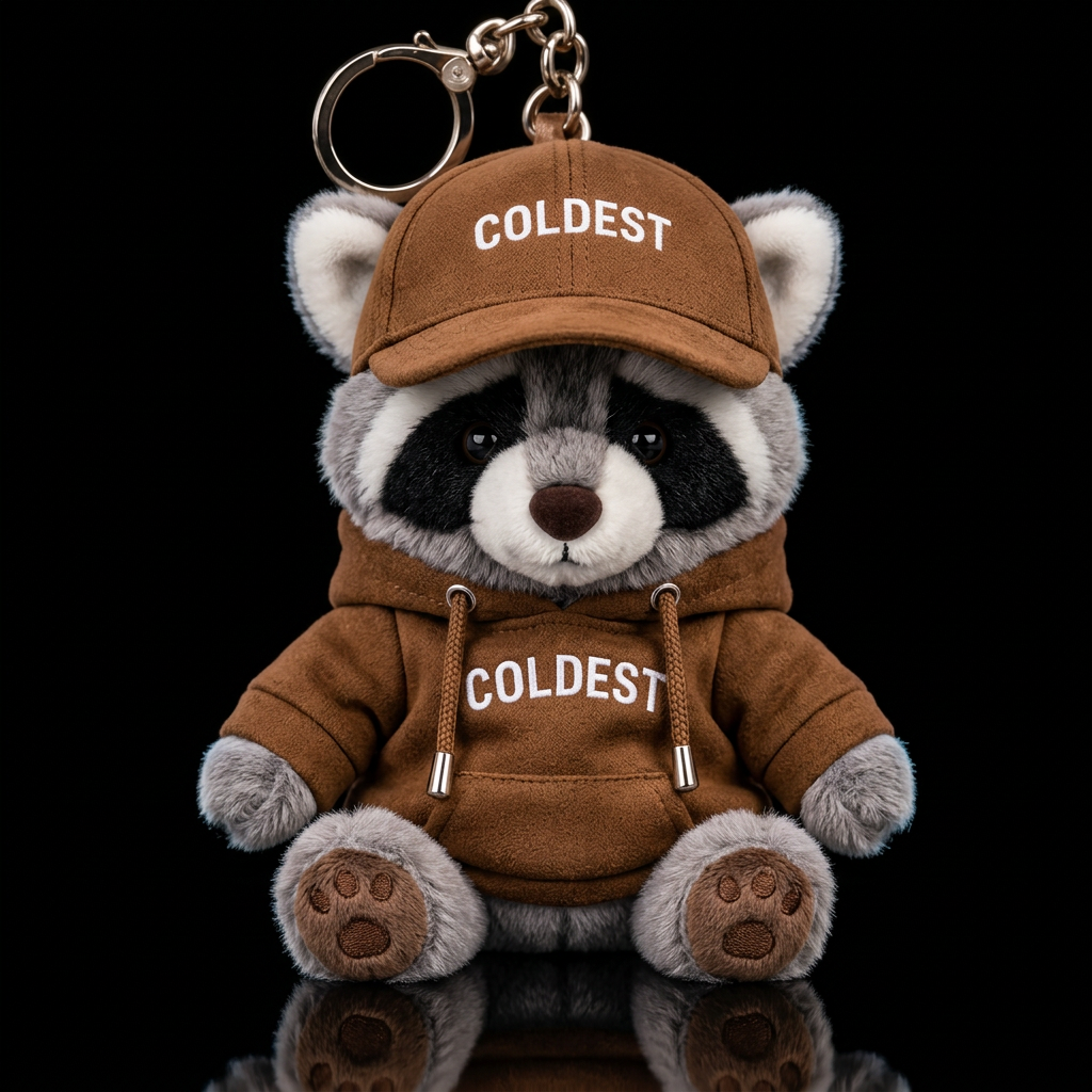 Raccoon,  brown hoodie,cap water bottle design