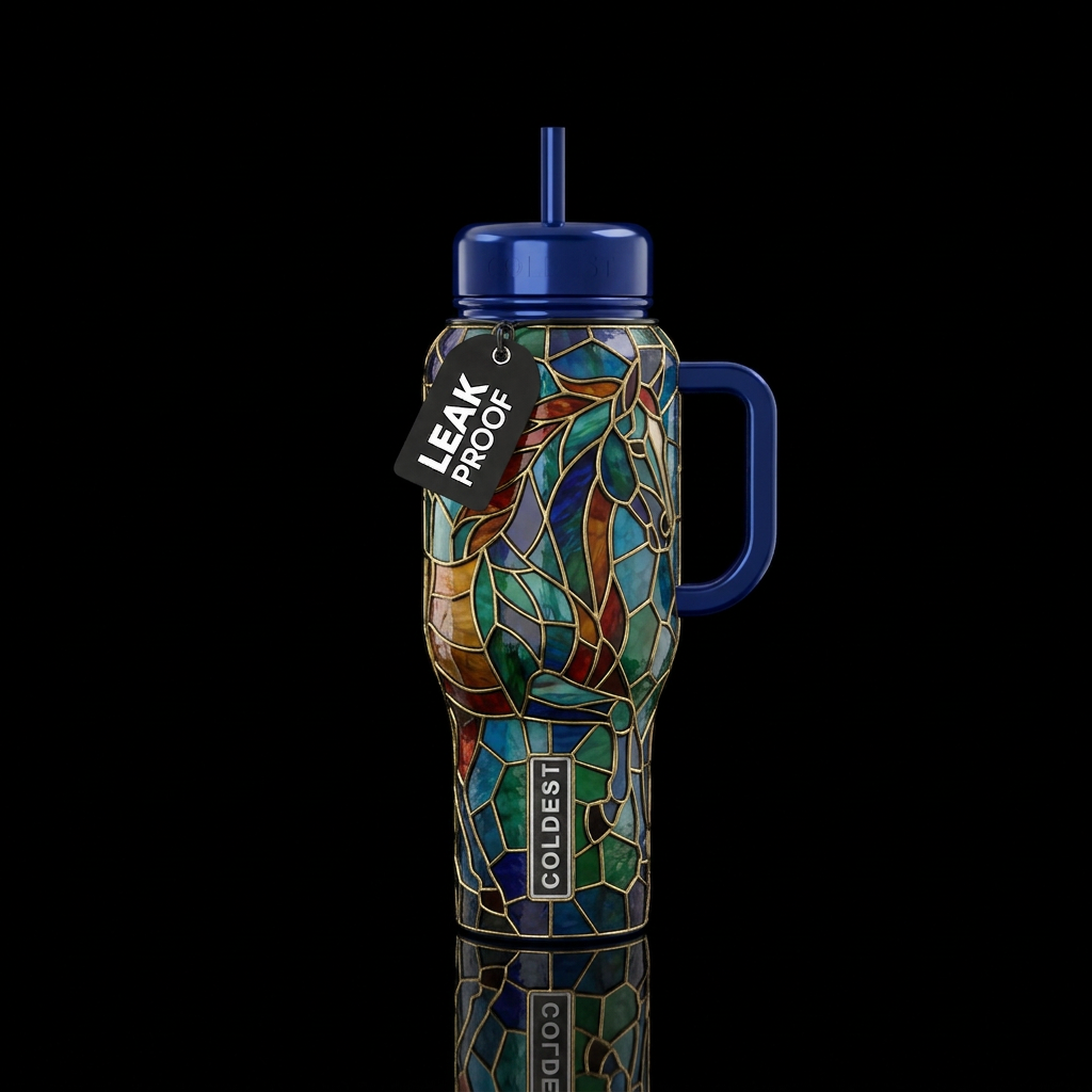 Horse, unique, stained glass water bottle design
