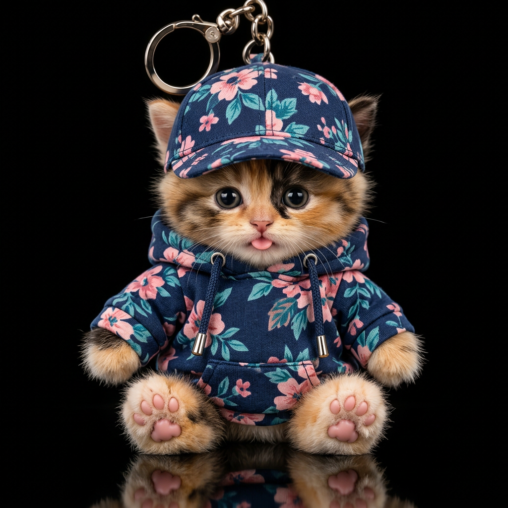 Realistic Kitten, tongue out, pink and teal flower... water bottle design