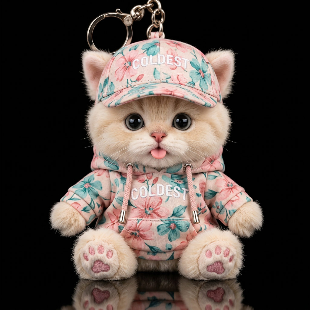 Realistic fluffy Kitten, tongue out, pink and teal... water bottle design