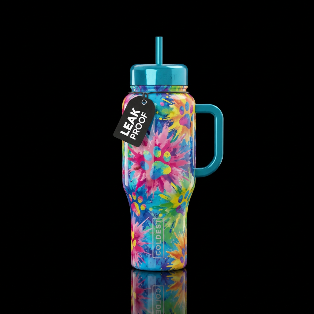 Paint bombs, paw Prints, shiny water bottle design