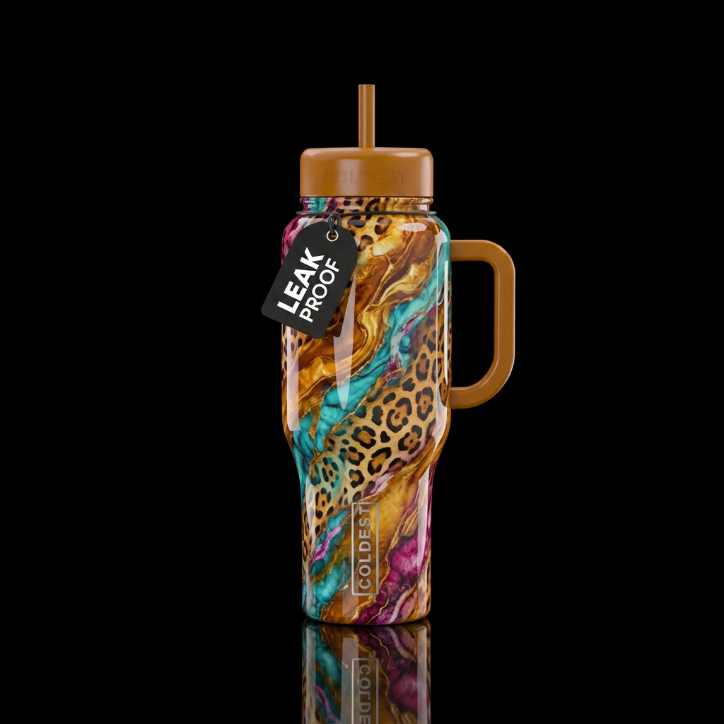 Marble leopard skin, shiny, unique water bottle design