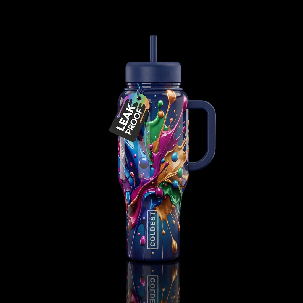 3D Paint bomb, colorful, shiny water bottle design