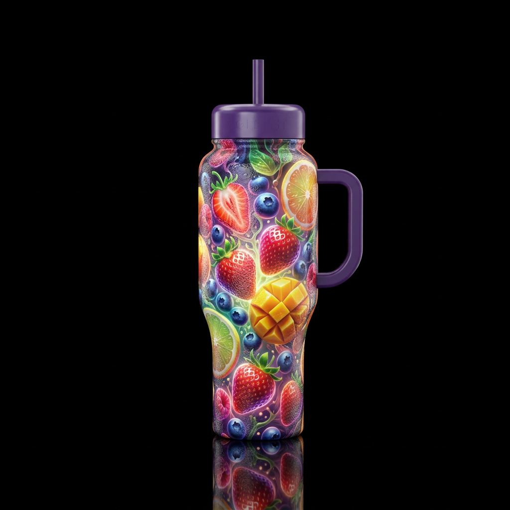 Glowie fruit infusion, shiny, textured water bottle design