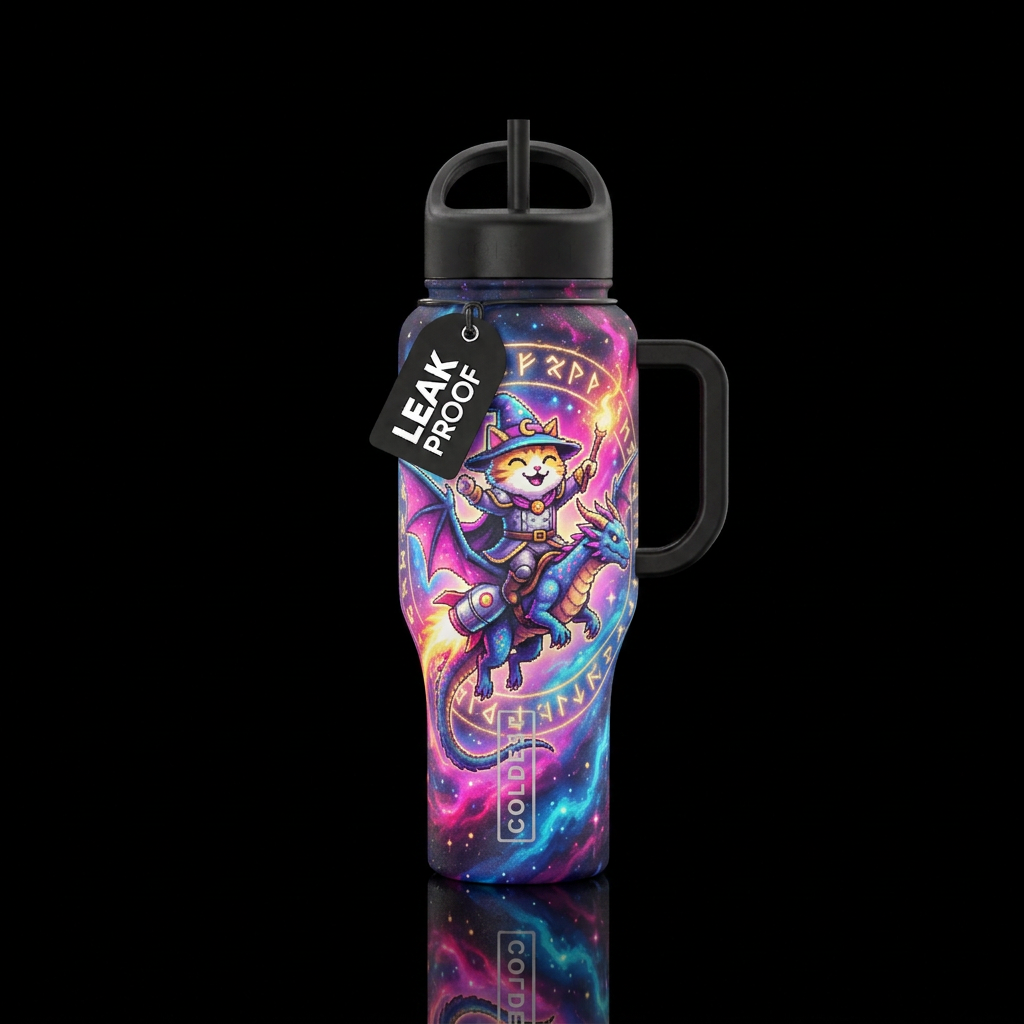 magical, fantasy, stylistic, artistic, meme water bottle design