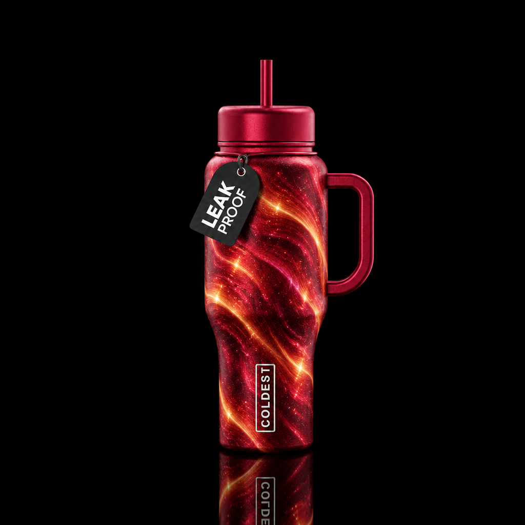 carmine, firefly, shiny, magical, vibrant, swirls,... water bottle design