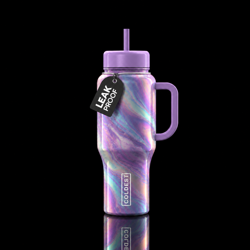 Mirrored marble, holographic water bottle design